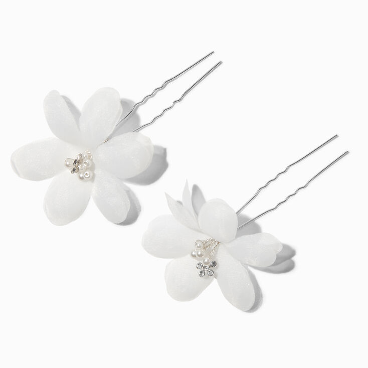 White Flower Chiffon Hair Pins - 2 Pack,