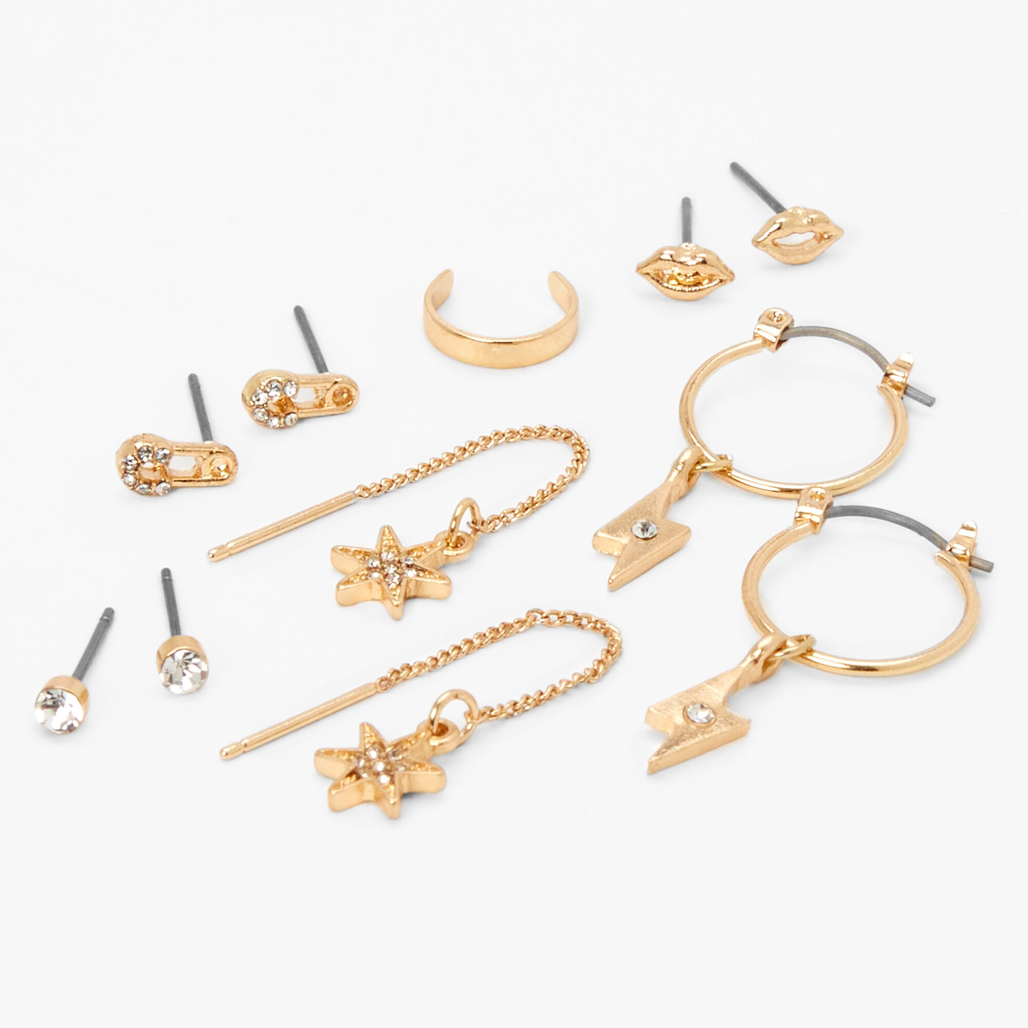 Claire's Boucles d’oreilles aux designs variés et manchette d’oreille ornementées décalées couleur dorée - Lot de 6