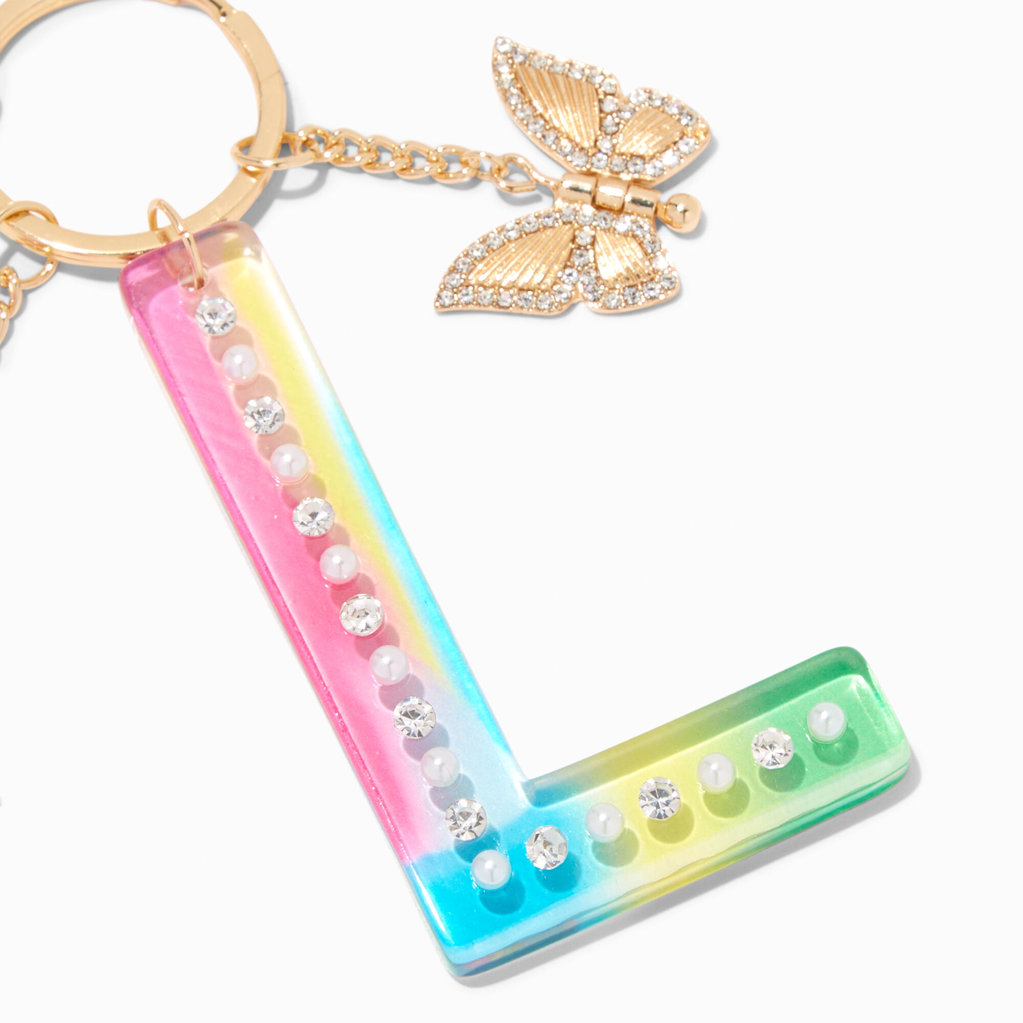 Butterfly & Rainbow Initial Keychain - L,