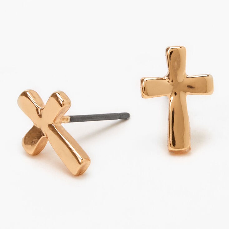 Gold Cross Stud Earrings,