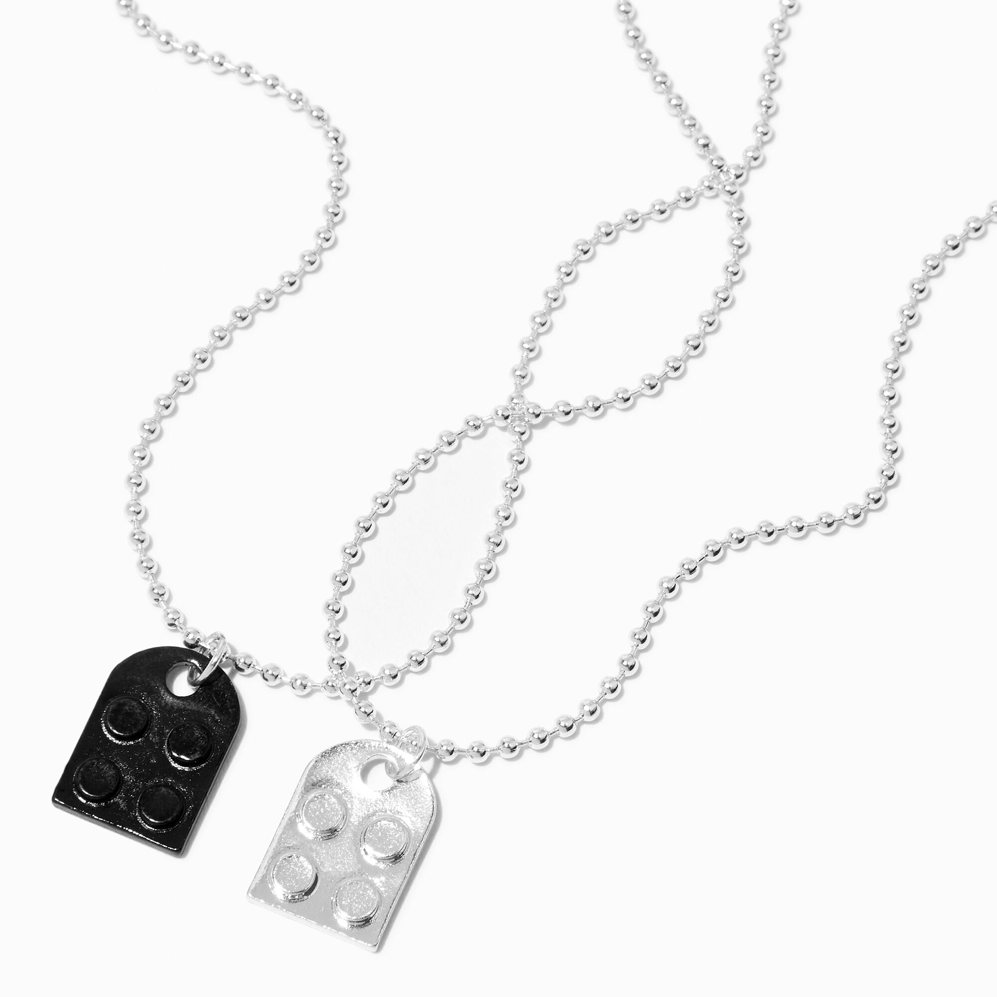 View Claires Best Friends SilverTone Building Block Pendant Necklaces 2 Pack Black information