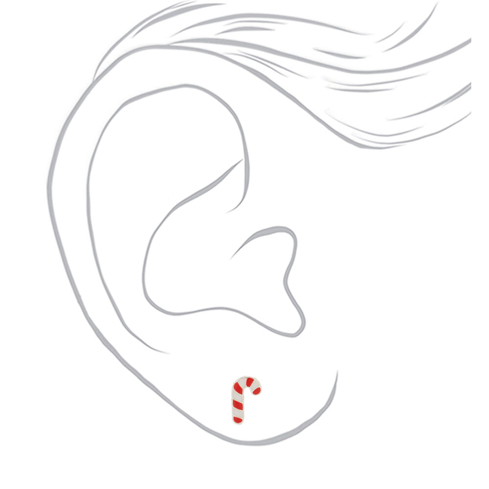 Sterling Silver Candy Cane Stud Earrings,