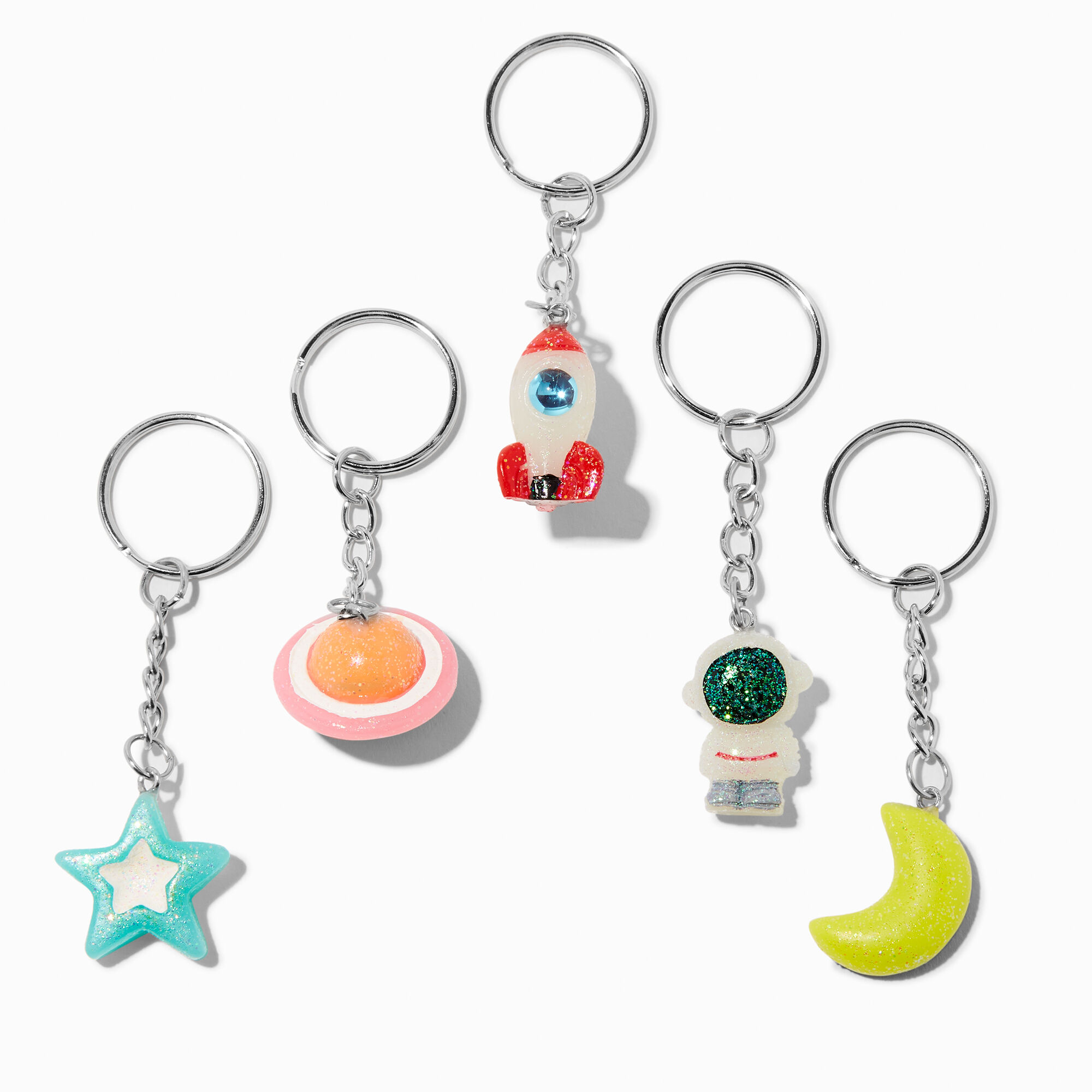View Claires Space Glitter Best Friends Keyrings 5 Pack Silver information