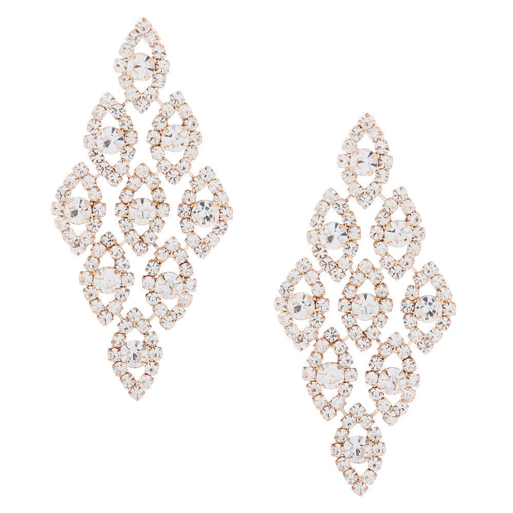 Rose Gold Glass Rhinestone 2.5" Chandelier Earrings,