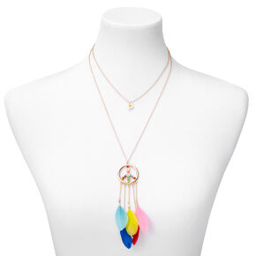 Peace Daisy Feathers Multi Strand Chain Necklace,
