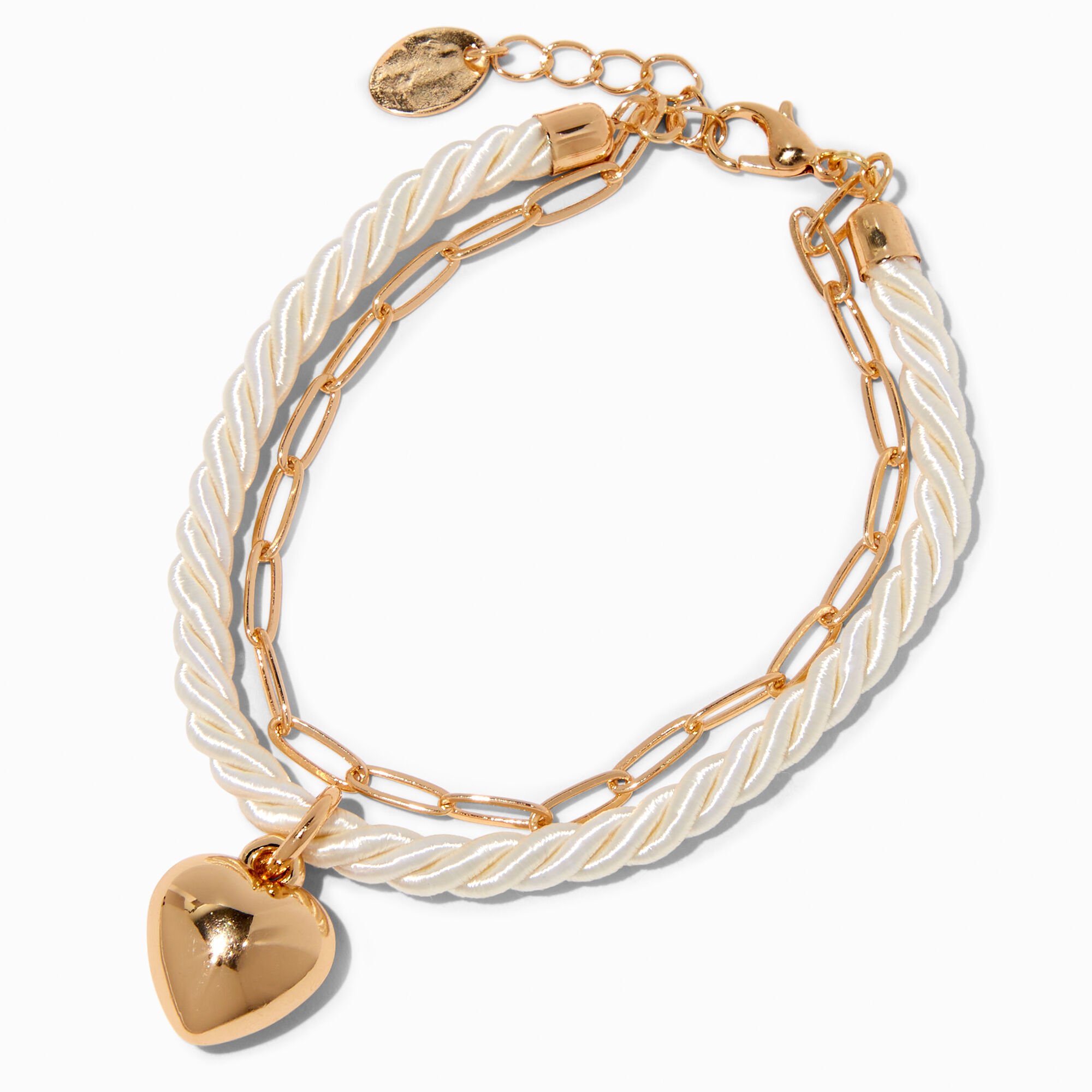 View Claires GoldTone Heart Charm Twisted Rope Bracelet Ivory information
