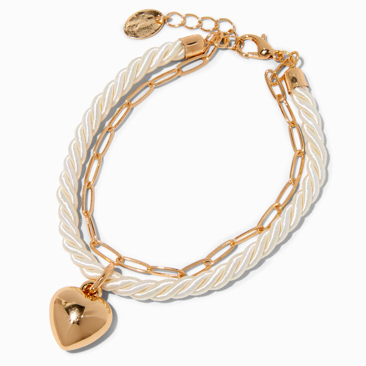 Gold-tone Heart Charm Twisted Rope Bracelet,