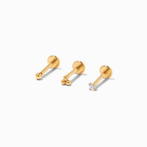Gold-tone Titanium Cubic Zirconia 16G Threadless Tragus Earrings - 3 Pack,