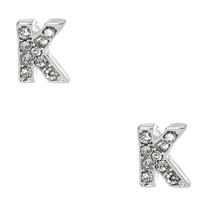 Silver Tone Clear Crystal Initial Letter K Stud Earrings Claire S Us