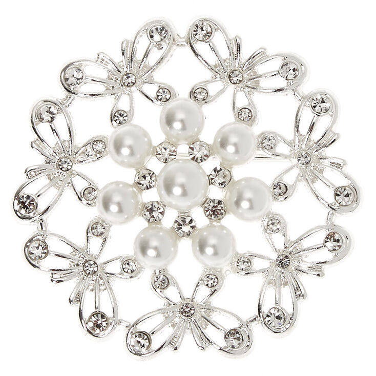 Claire's Broche papillon avec perle d’imitation couleur argenté