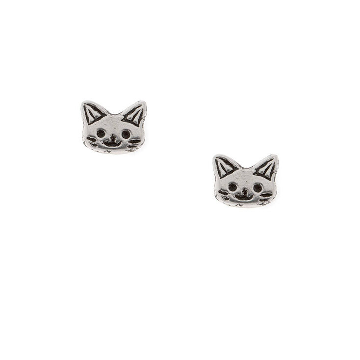 Sterling Silver Cat Stud Earrings Claire S Us Sterling Silver Cat Stud Earrings