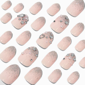 Silver Star Bling Stiletto Press On Vegan Faux Nail Set - 24 Pack,