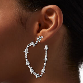 Silver-tone Barbed Wire Heart 30mm Hoop Earrings,