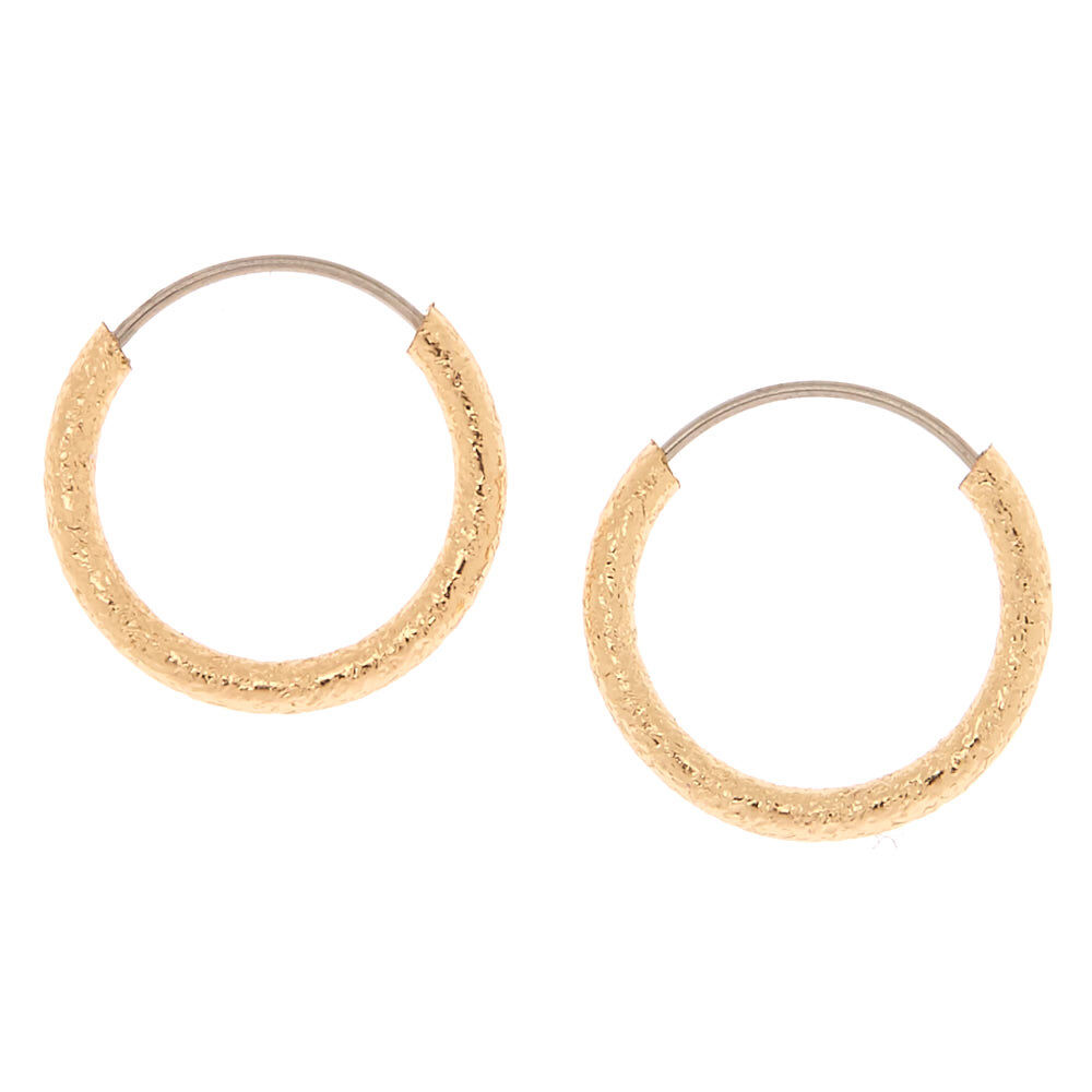 Gold 10MM Textured Hoop Earrings,
