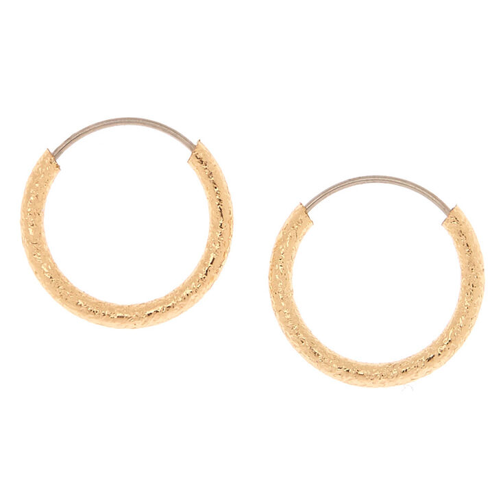 Gold 10MM Textured Hoop Earrings,