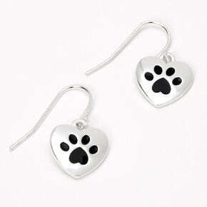 Silver 0.5&#39;&#39; Paw Print Drop Earrings,