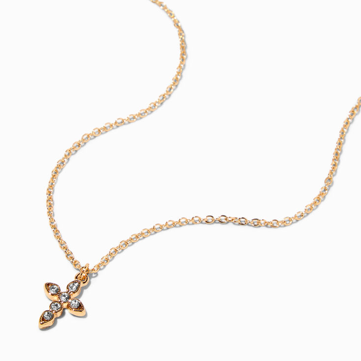 Gold-tone Crystal Cross Pendant Necklace,