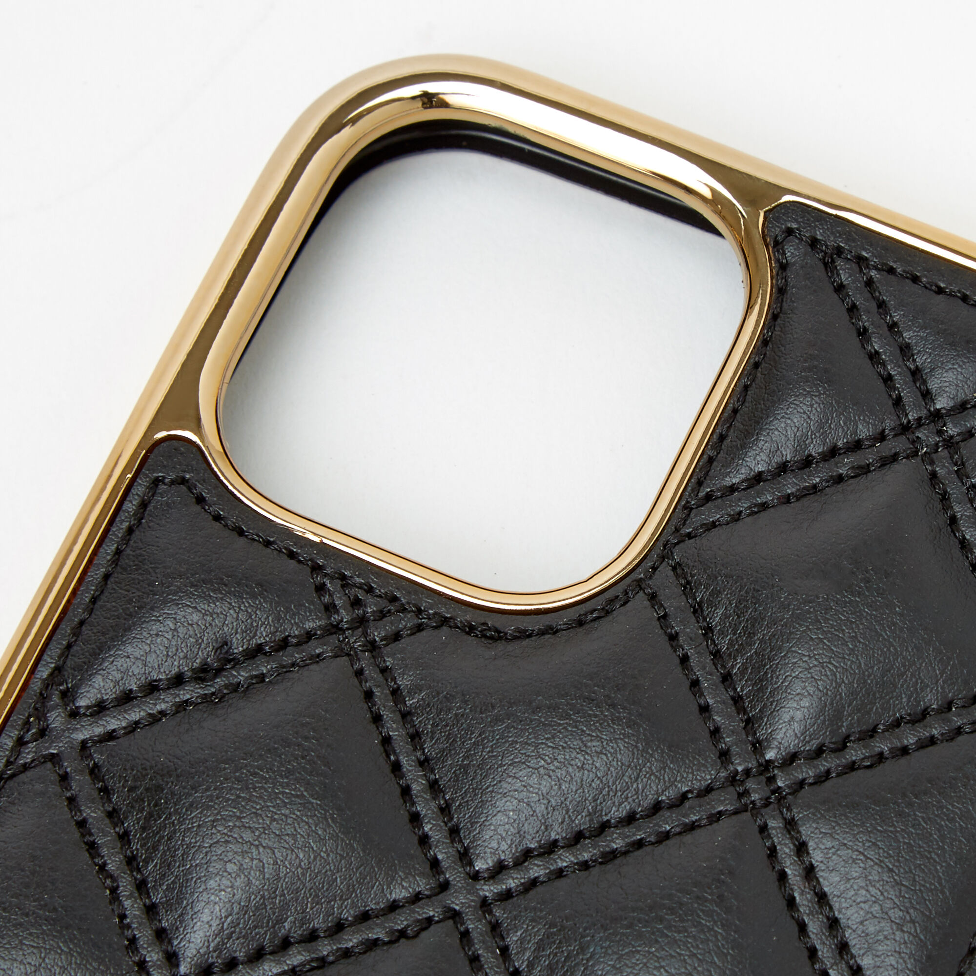 Black Quilted Phone Case with Gold Chain - Fits iPhone® 12 Mini,