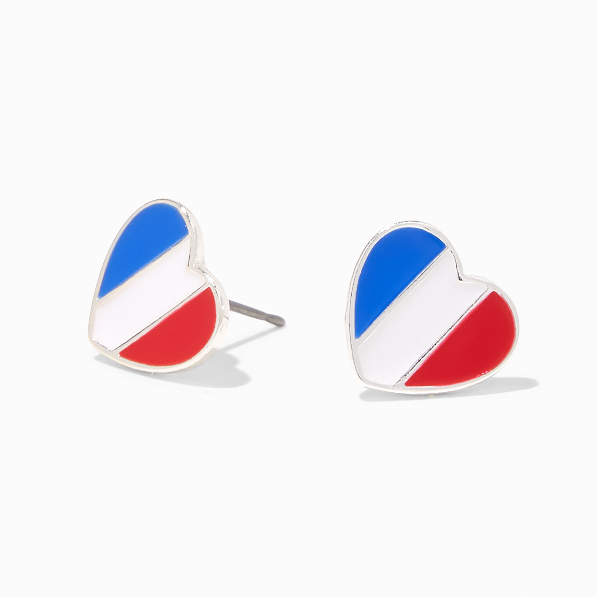 View Claires Red White Heart Stud Earrings Blue information
