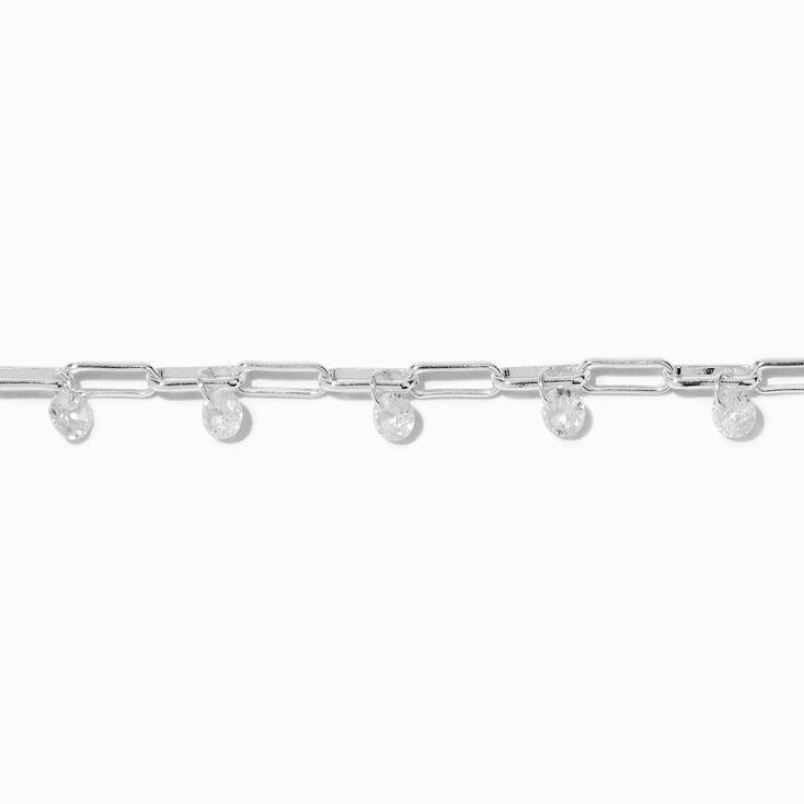 Silver Paperclip Chain Cubic Zirconia Bracelet,