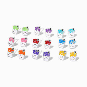 Rainbow Bubble Tea Stud Earrings - 9 Pack,