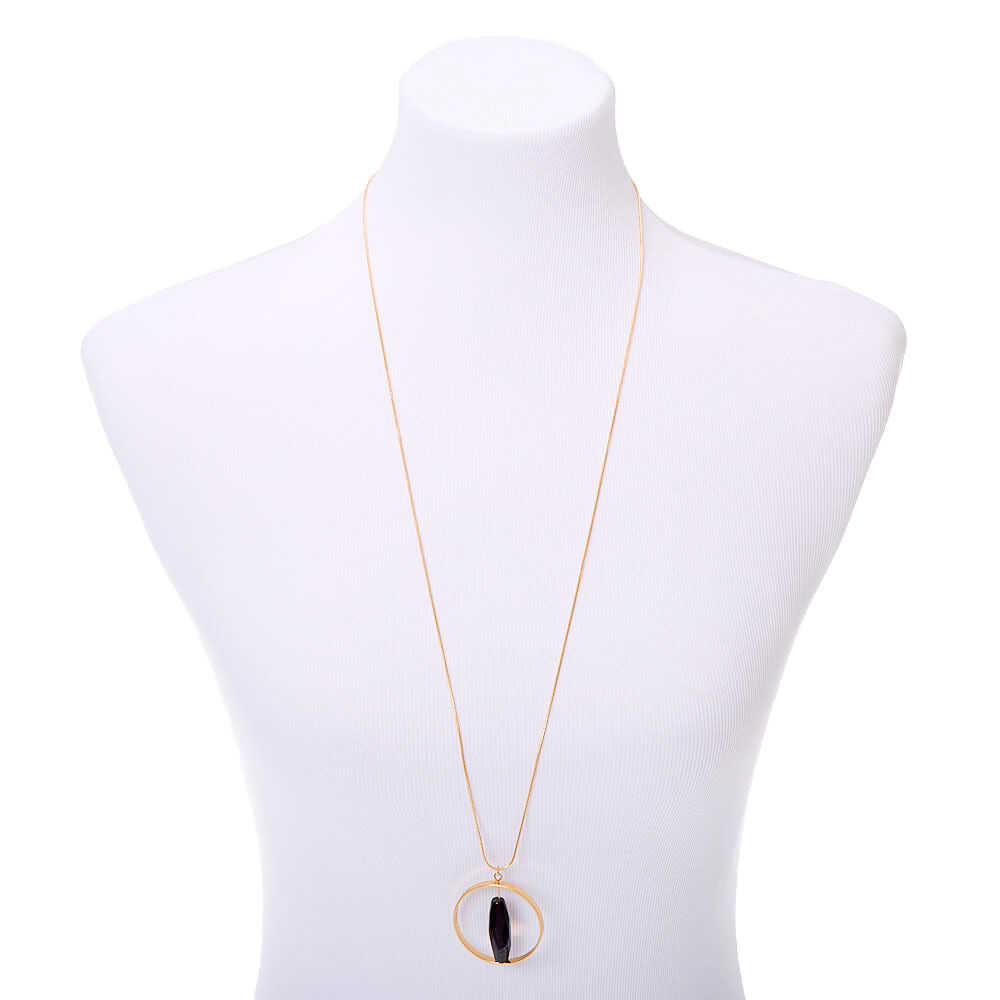 Gold Spin Stone Long Pendant Necklace,