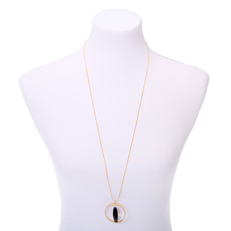 Gold Spin Stone Long Pendant Necklace,