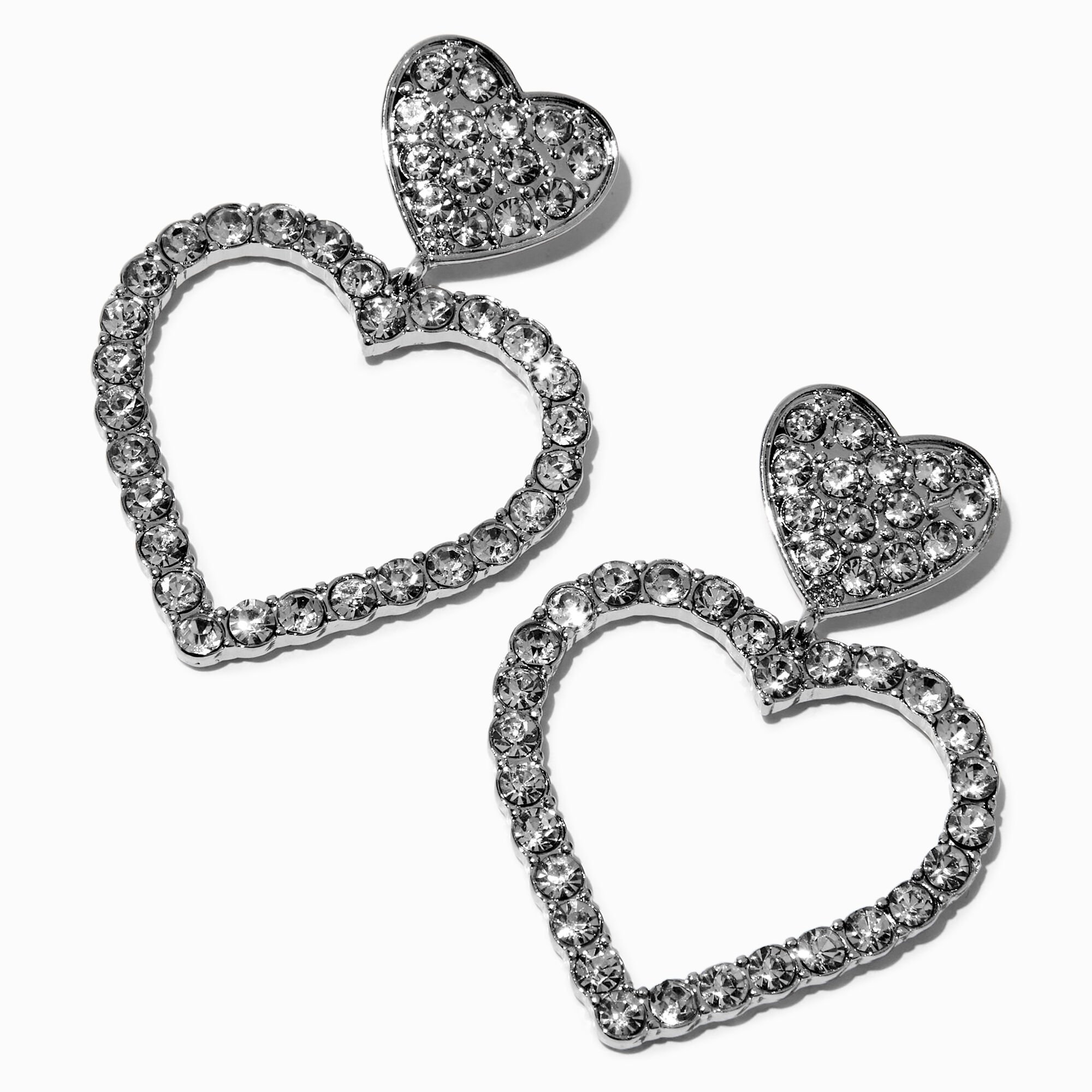 View Mean Girls X Claires Crystal Diamante Tone Heart Drop Earrings Silver information