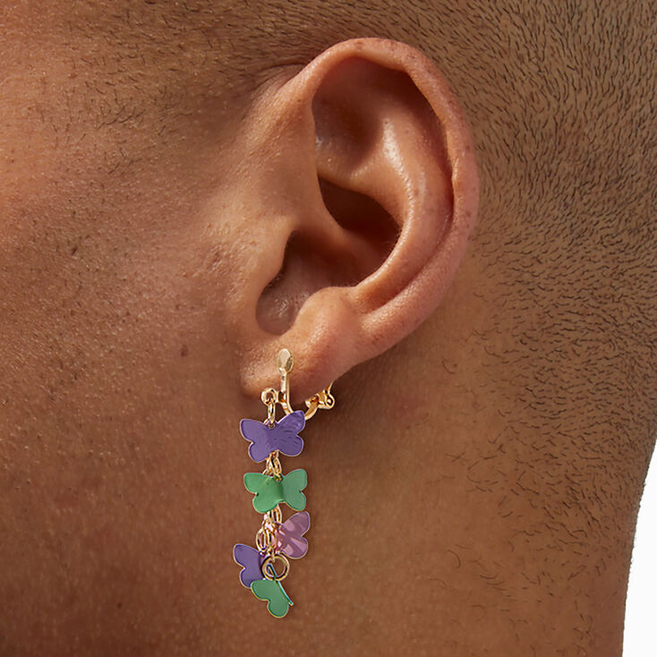 Pastel Cluster Butterfly 1.5&quot; Clip-On Drop Earrings ,