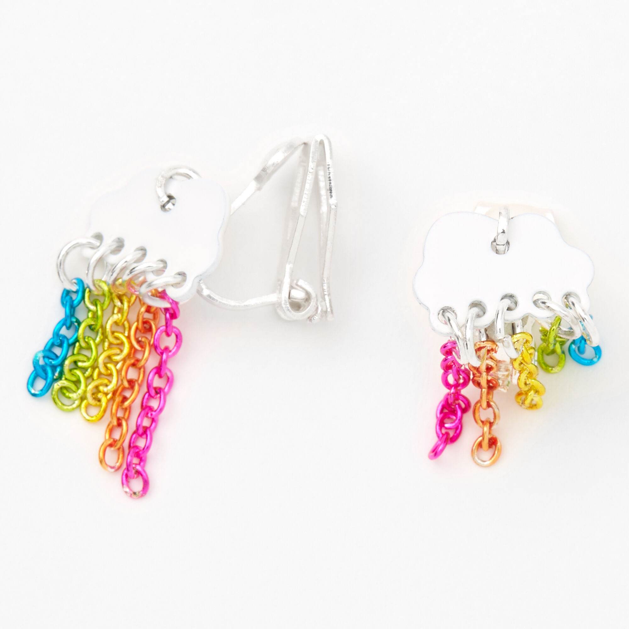 Silver Rainbow Chain Cloud Clip On Stud Earrings Claire s US