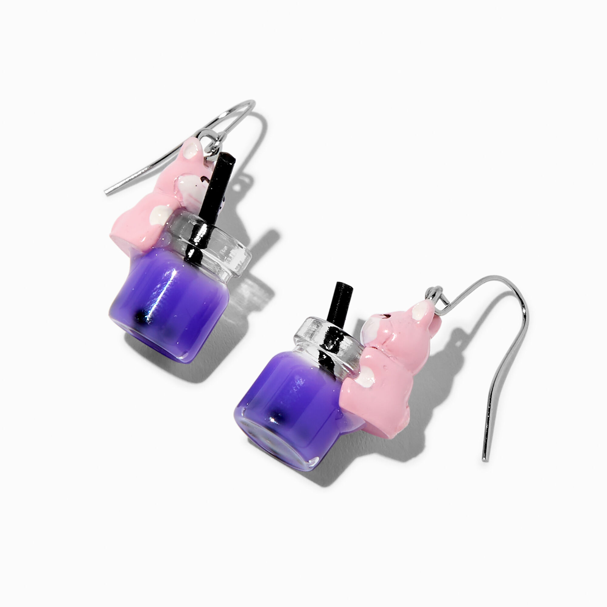 View Claires Corgi Purple Bubble Tea 1 Drop Earrings Pink information