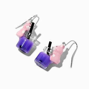 Pink Corgi Purple Bubble Tea 1&quot; Drop Earrings,