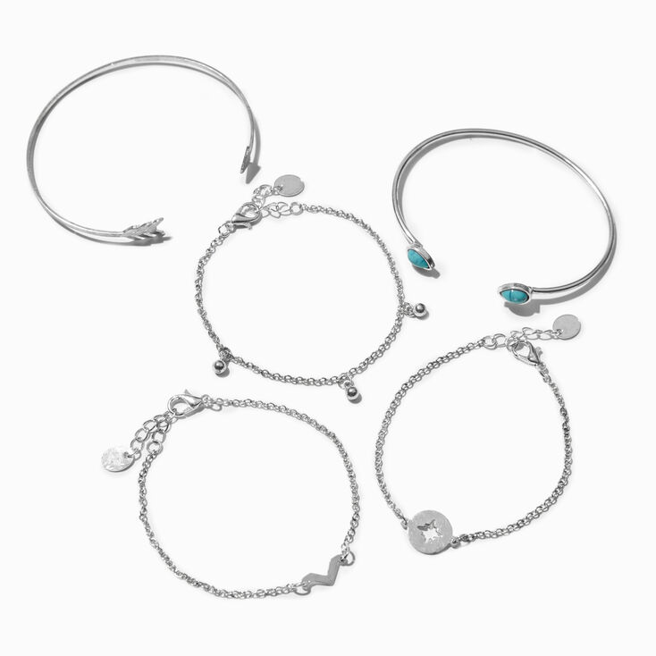 Silver & Turquoise Cuff & Chain Bracelet Set - 5 Pack | Claire's US