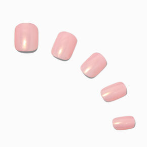 Pink Glazed Short Square Vegan Faux Nail Set - 24 Pack,