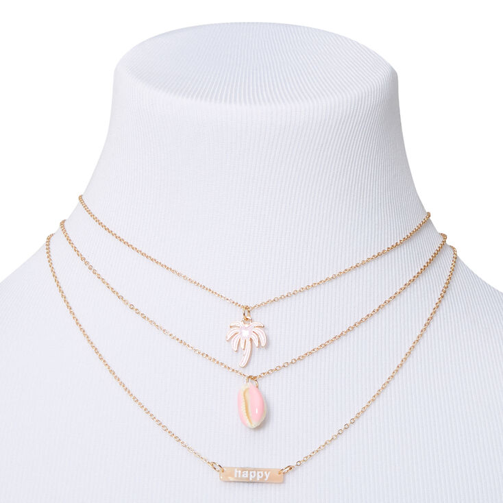 Sky Brown&trade; Gold Palm Tree Multi Strand Choker Necklace &ndash; Pink, 3 Pack,