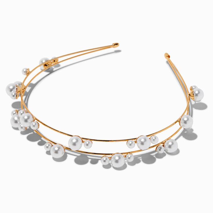 Gold Double Row Pearl Headband,