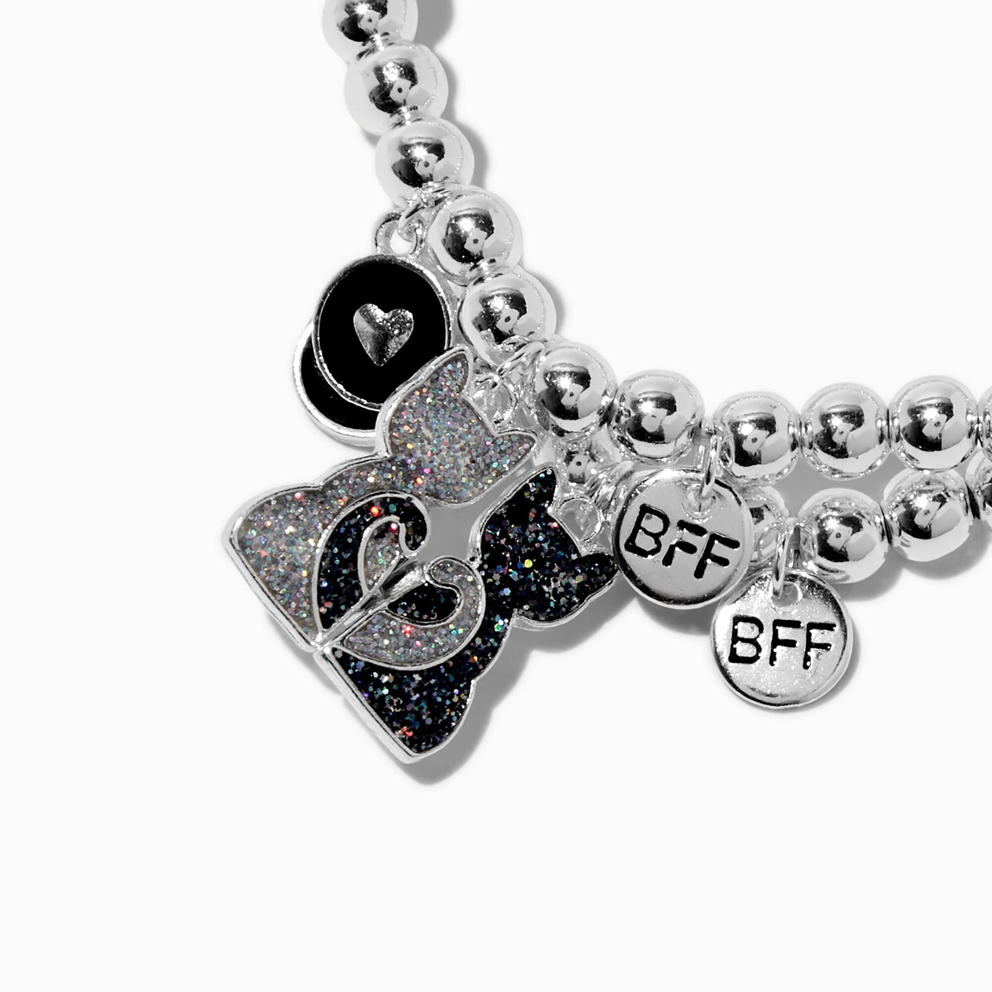 Best Friends Black Glitter Cat Beaded Stretch Bracelets - 2 Pack,