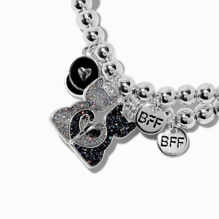 Best Friends Black Glitter Cat Beaded Stretch Bracelets - 2 Pack,