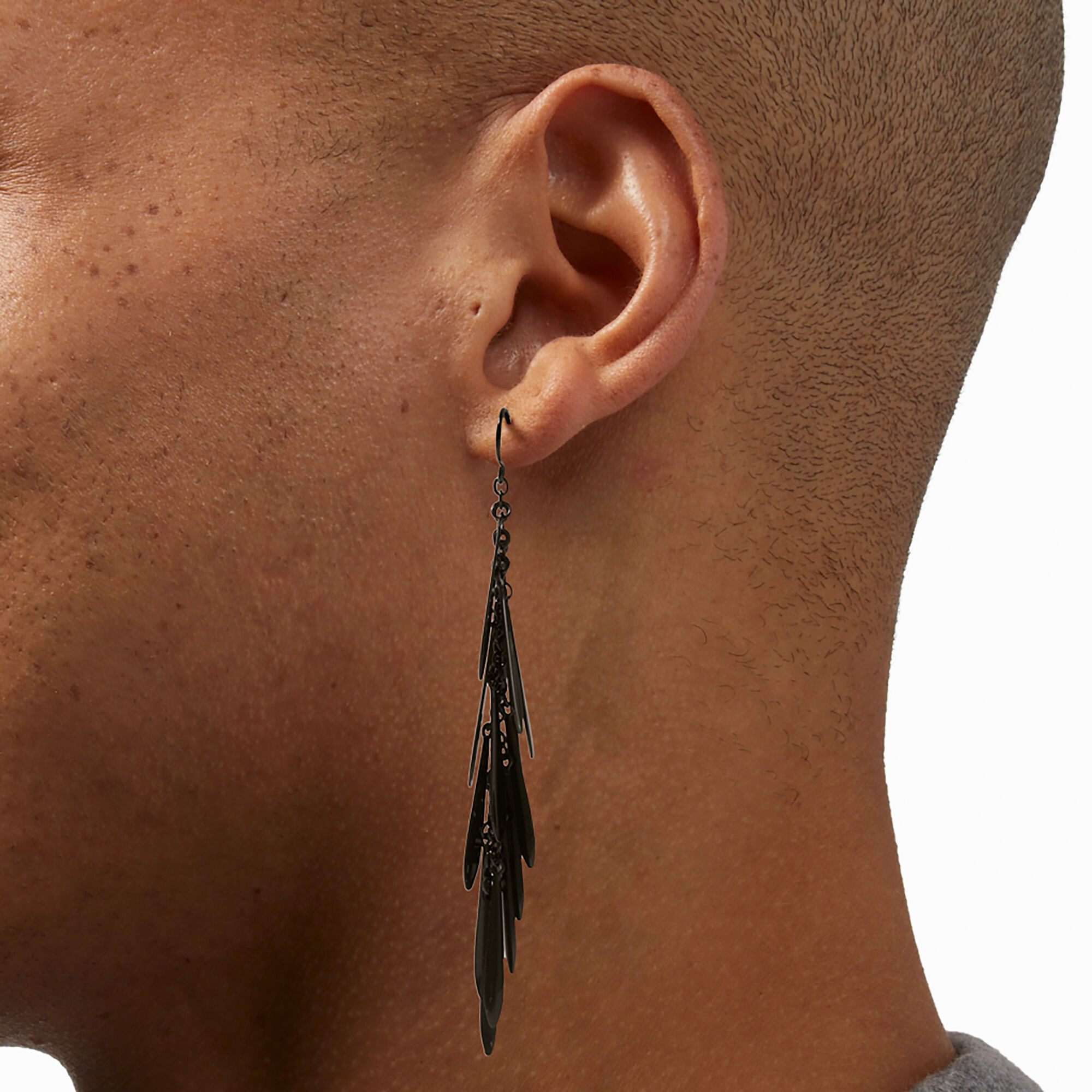 Black Fringe 3.5" Drop Earrings,