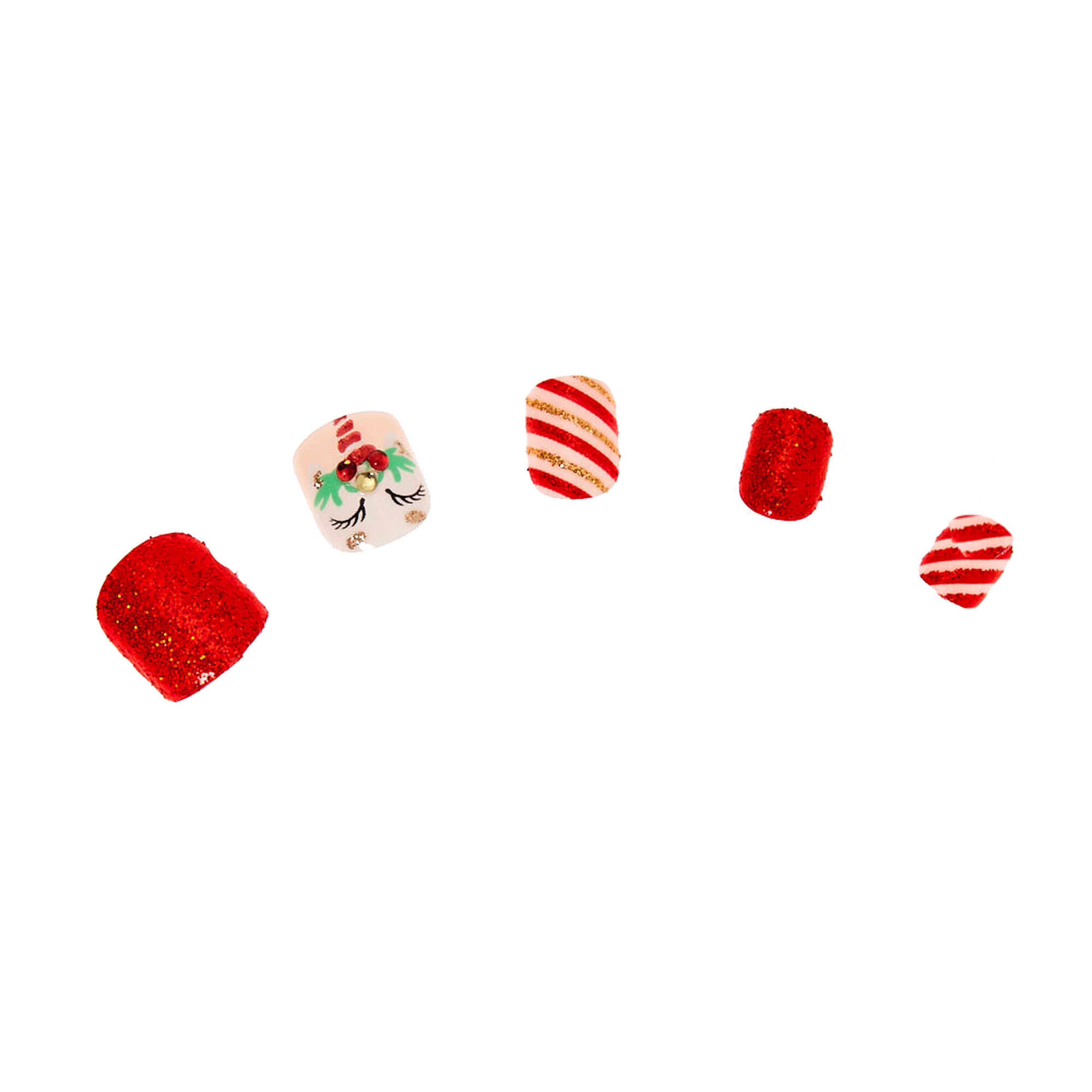 Christmas Unicorn Square Press On Faux Nail Set Red 24 Pack Claire S