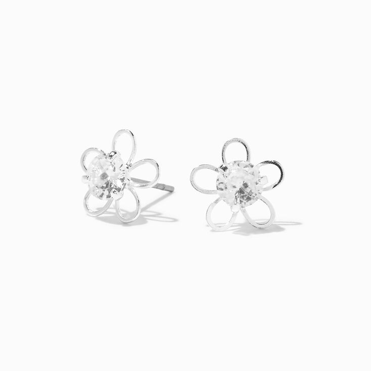 Silver Cubic Zirconia Daisy Stud Earrings,