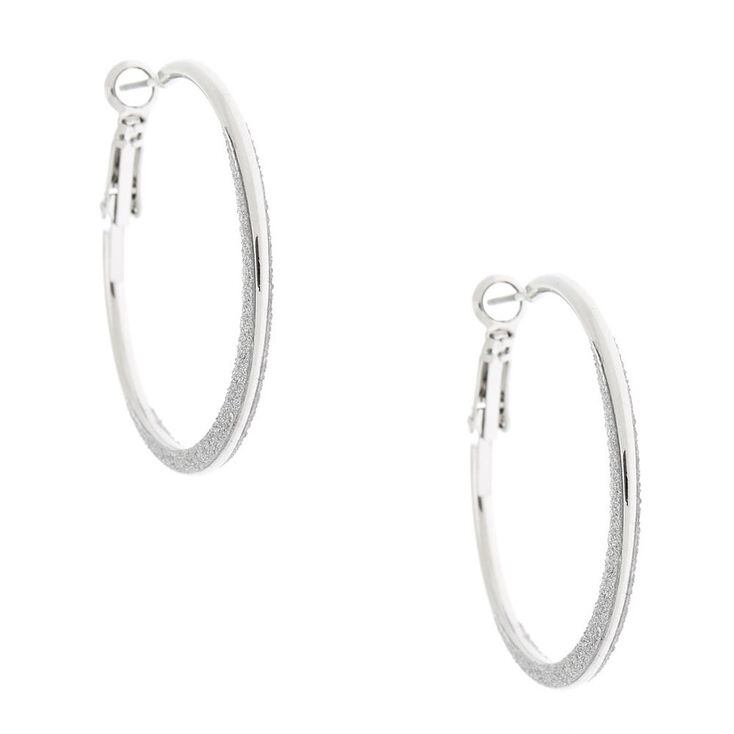 Silver 30MM Glitter Hoop Earrings,