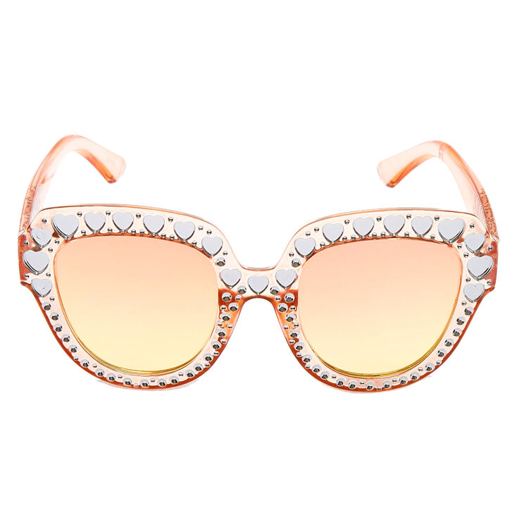 Oversized Embellished Heart Sunglasses - Pink,