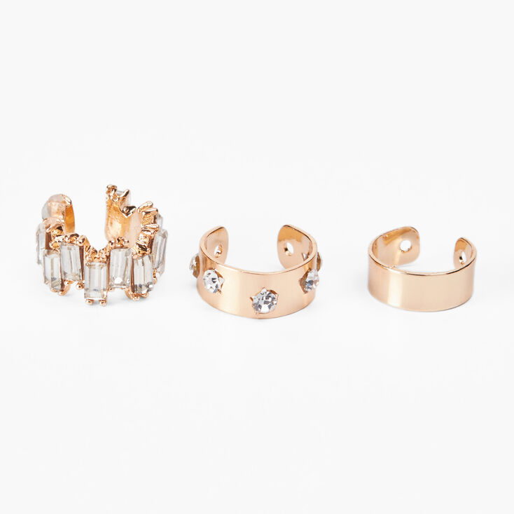Manchettes d&rsquo;oreilles strass vari&eacute;s couleur dor&eacute;e - Lot de 3,