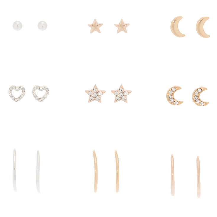 Claire's Lot de 9 paires de boucles d'oreille célestes en métaux mixtes