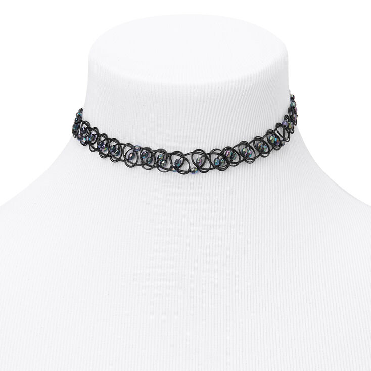 Faceted Abalone Bead Tattoo Choker Necklace - Black,