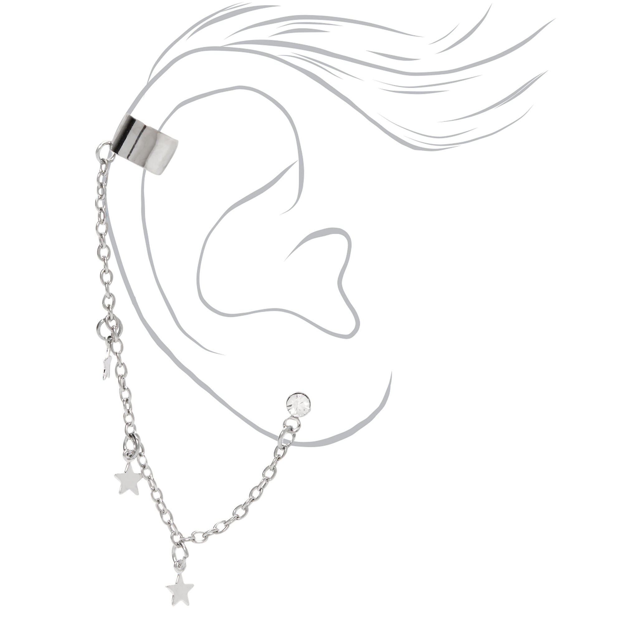 Silver-tone Crystal Star Ear Connector Earrings,