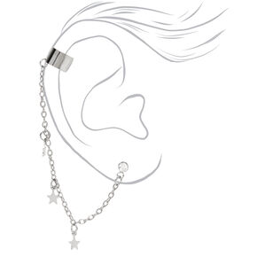 Silver-tone Crystal Star Ear Connector Earrings,