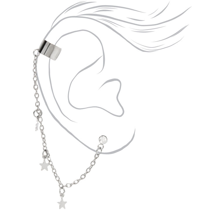 Silver Crystal Star Ear Connector Earrings,