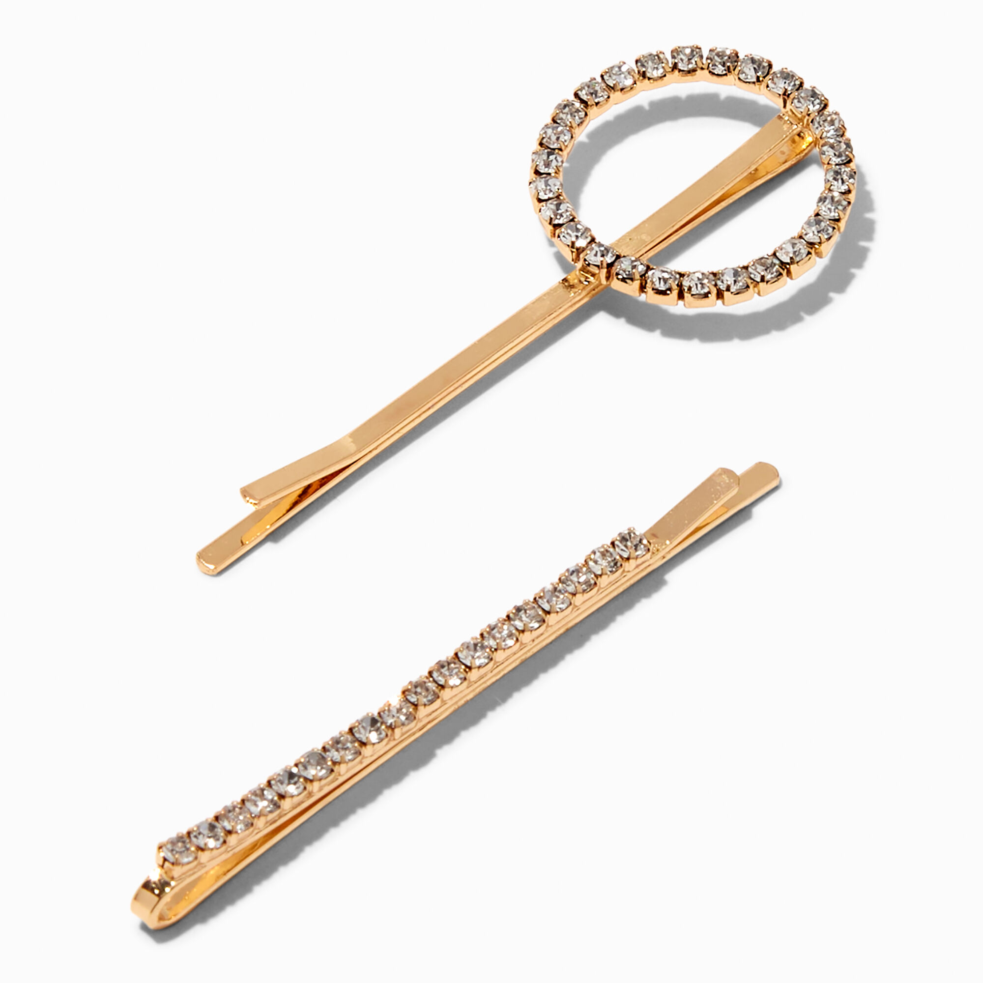 Gold Faux Diamond Circle Bobby Pins- 6 Pack,